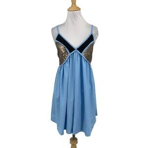 Tobi Slip Dress Women S Small Sky Blue Rose Gold Leila Sequin Sparkly Baby Doll